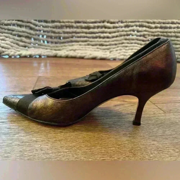 Vintage Roberto Capucci Brown and Metallic Bronze Heels Size 9 - Picture 3 of 15